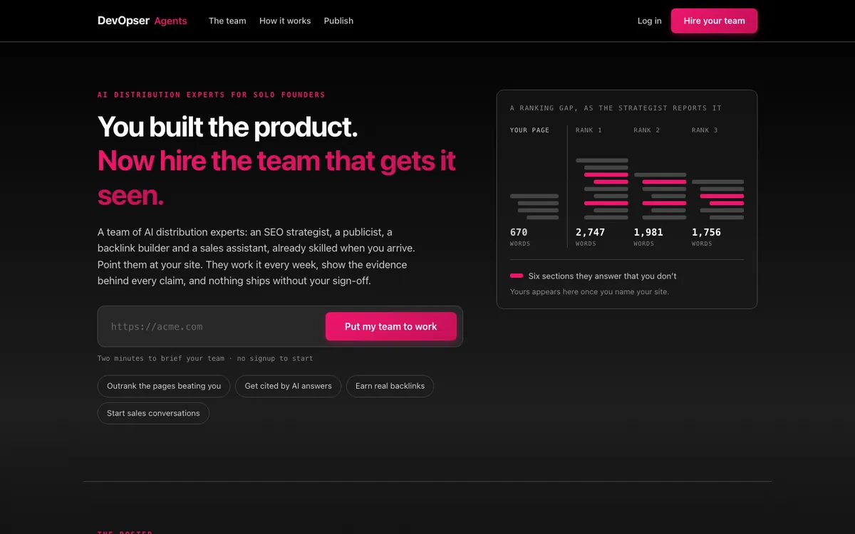 The DevOpser Agents website at agents.devopser.io