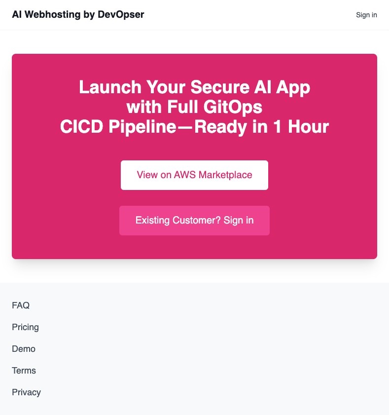 DevOpser landing page with the Existing Customer? Sign in button highlighted