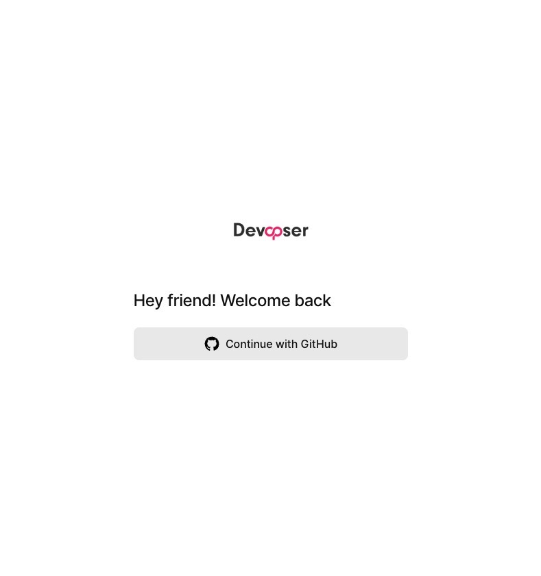 Welcome back screen with the Continue with GitHub button