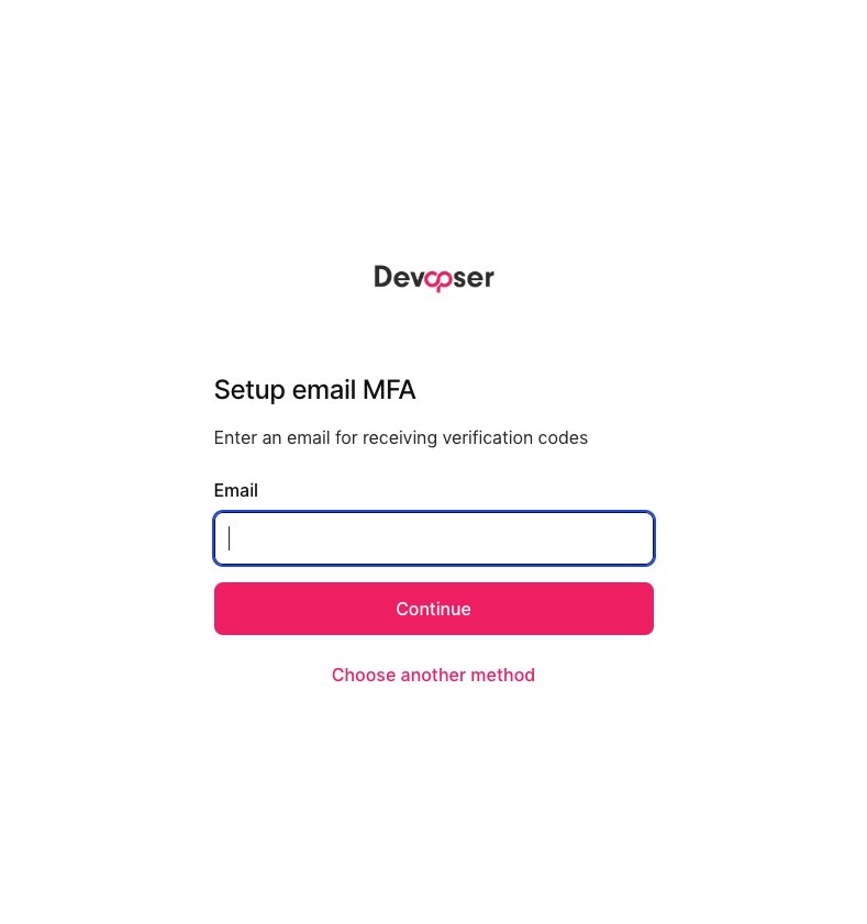 Set up email MFA screen