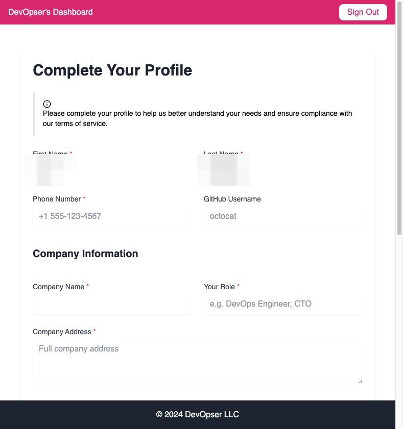 Complete Your Profile page confirming successful authentication