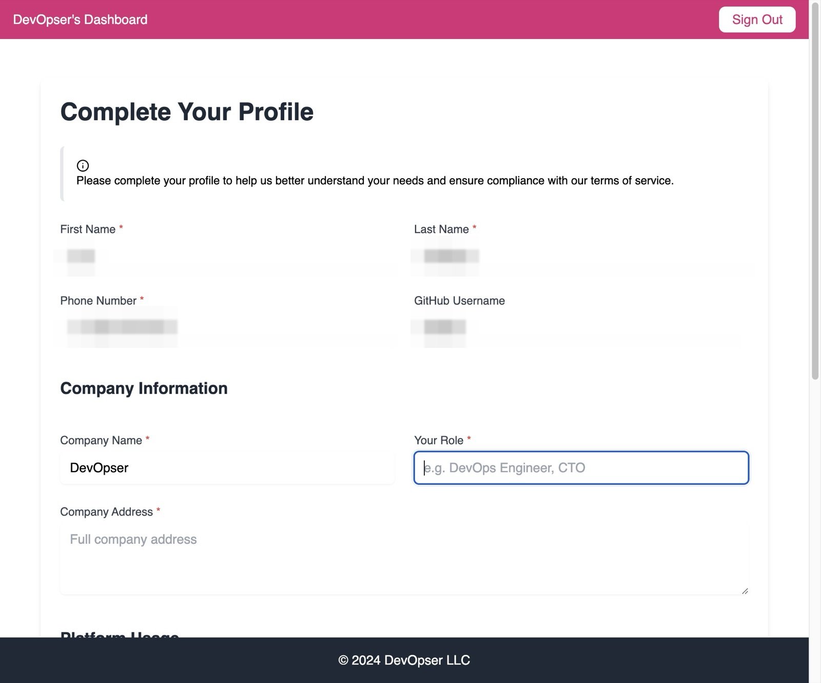 Complete the User Profile Form, step 3