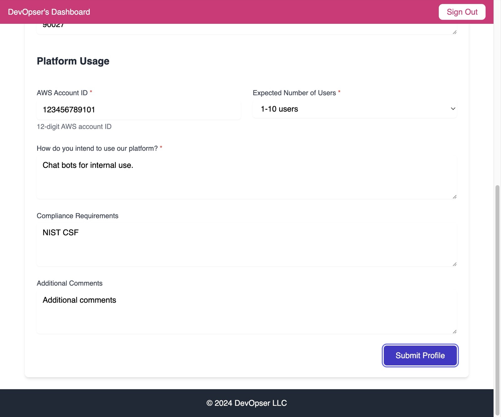 Complete the User Profile Form, step 4