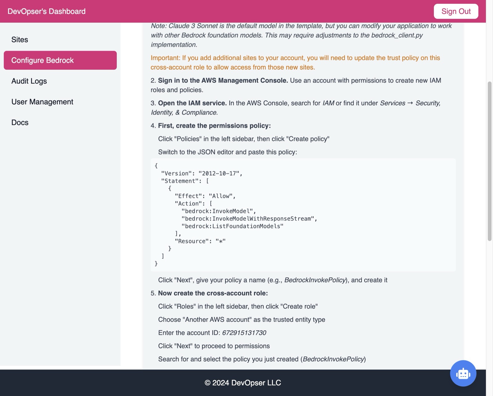 Configure Bedrock Cross-Account Access, step 3