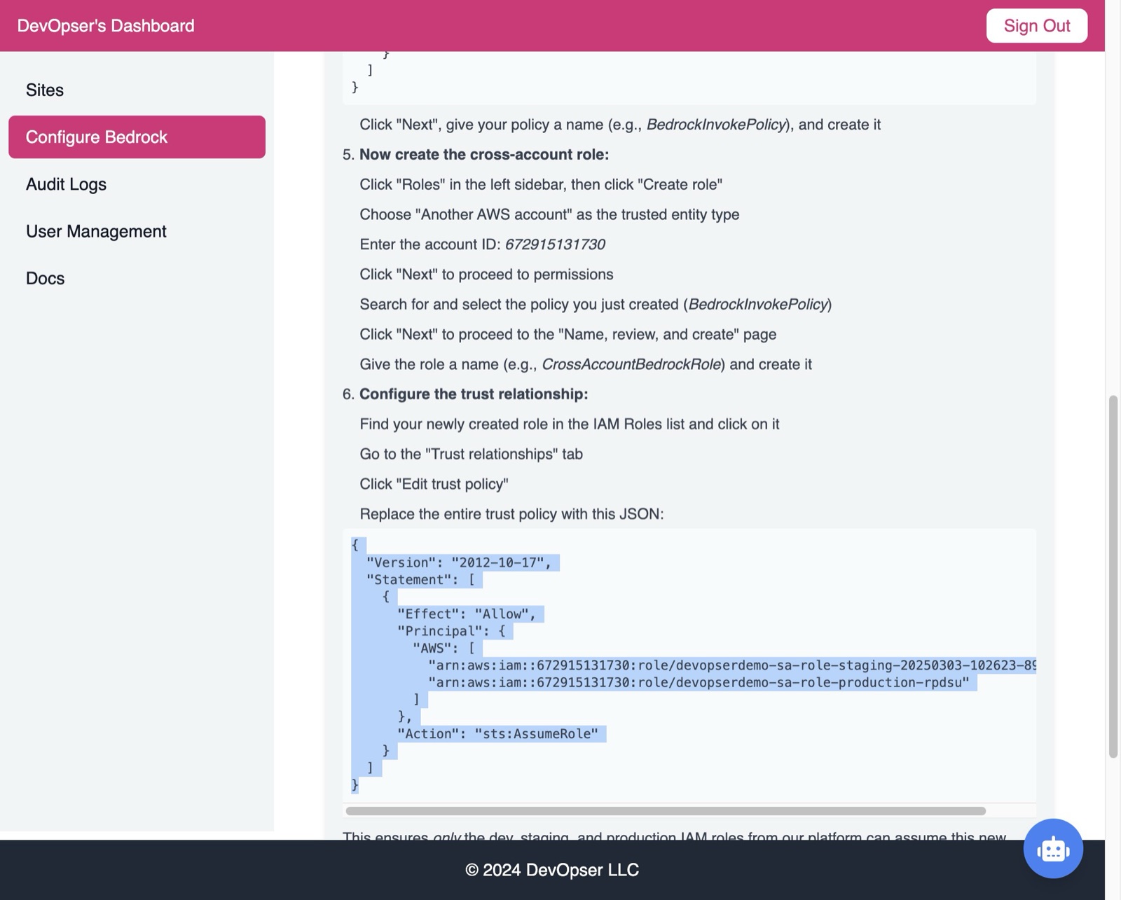 Configure Bedrock Cross-Account Access, step 5
