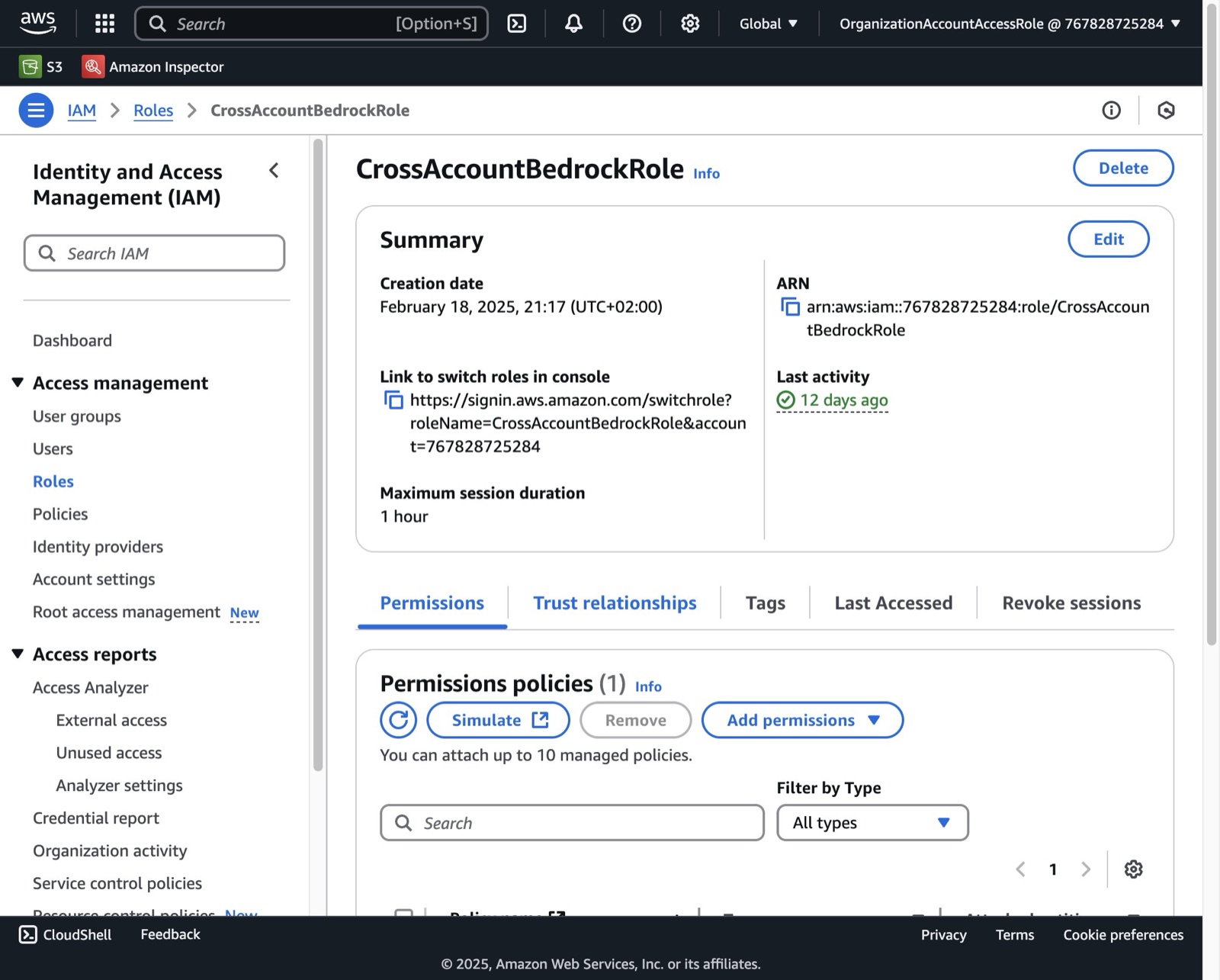 Configure Bedrock Cross-Account Access, step 8