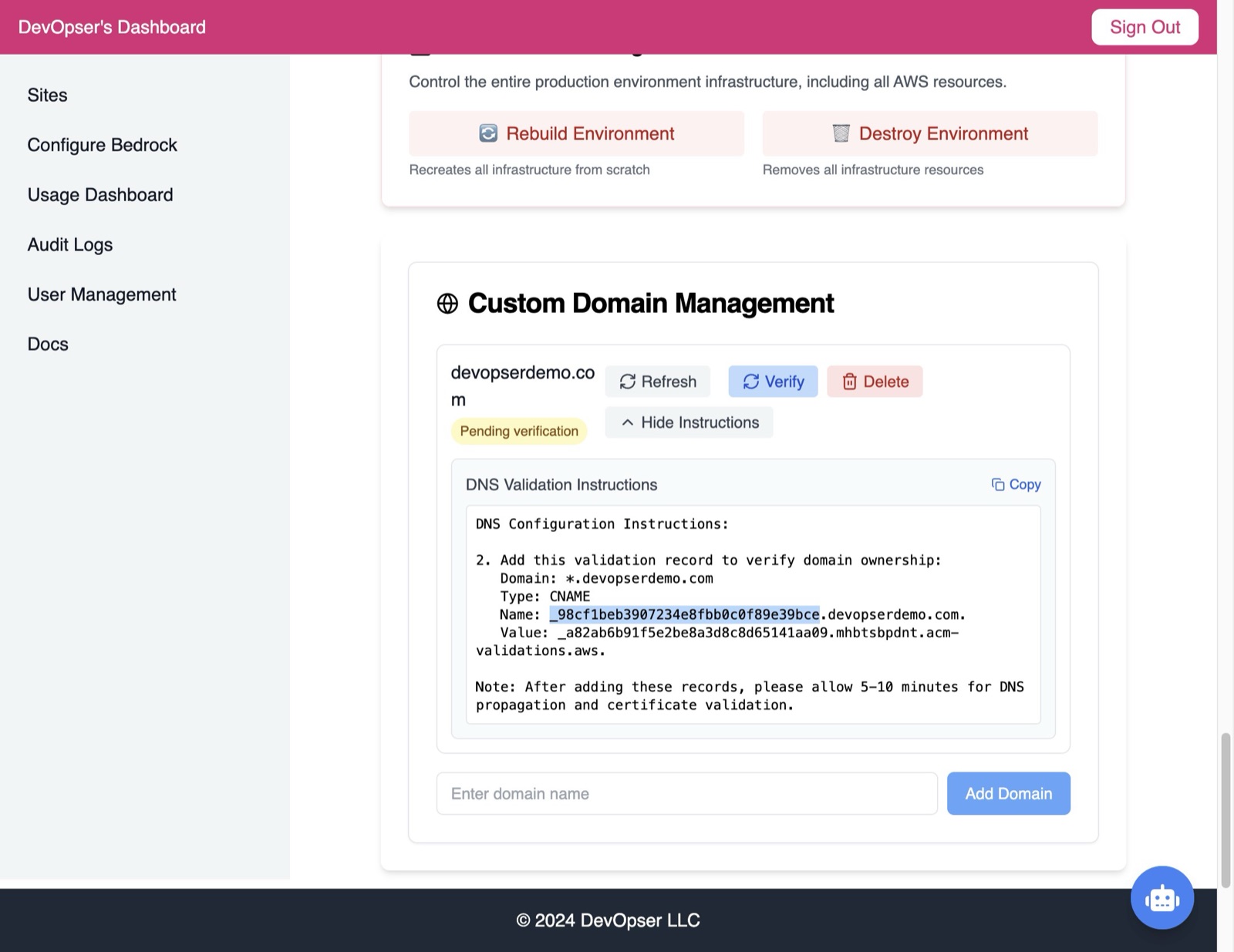 Set Up a Custom Domain, step 10