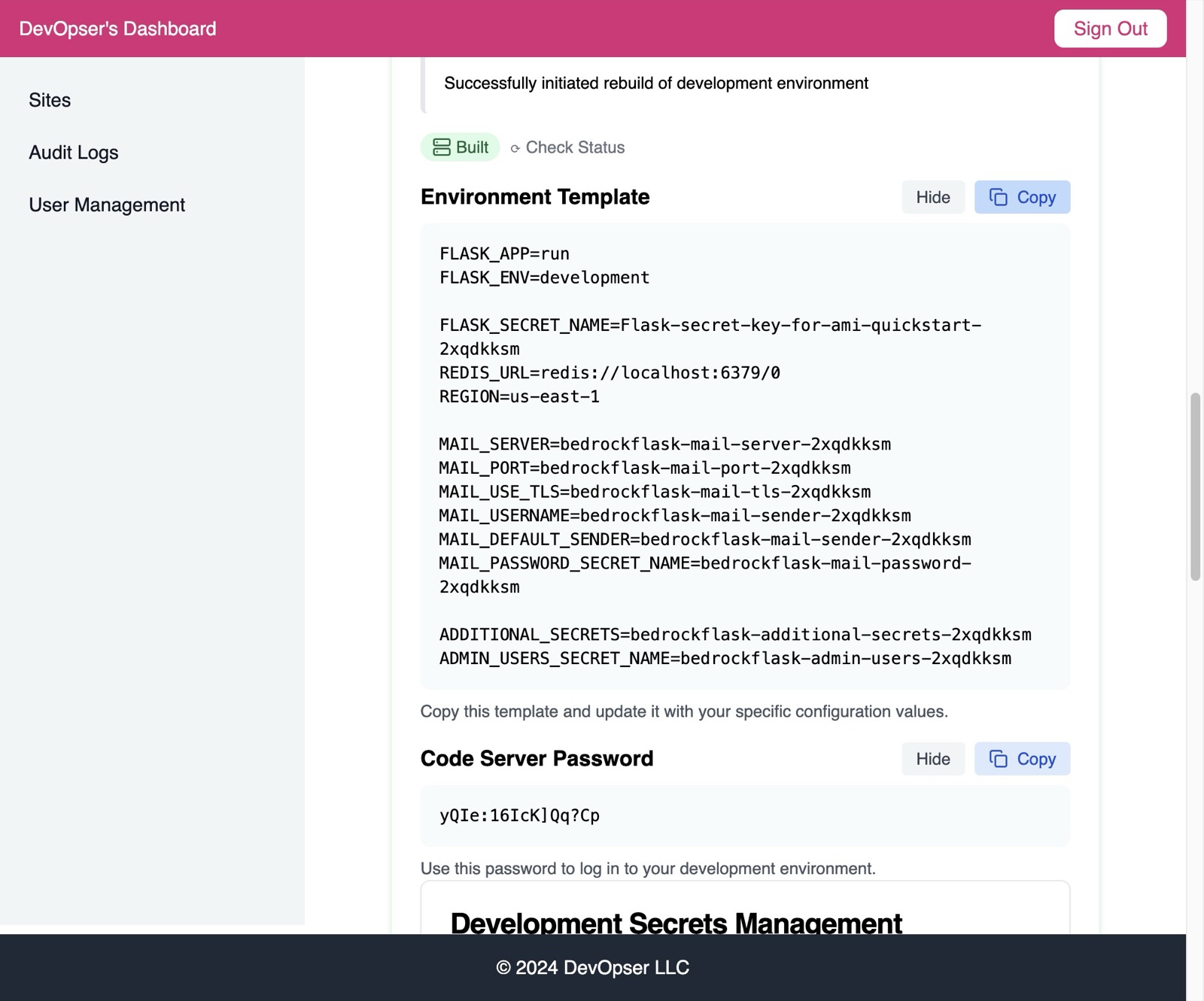 Deploy Your App to the Development Environment, step 17