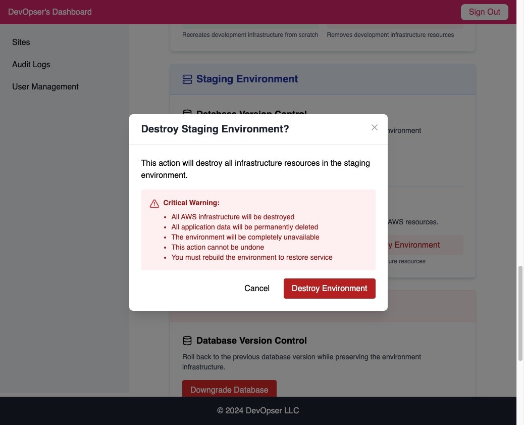 Destroy and Rebuild an Environment, step 4